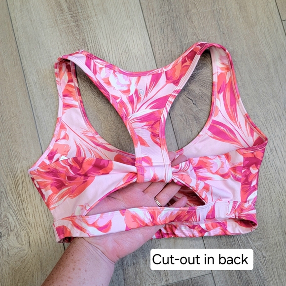 Bright Coral & Hot Pink Floral Sports Bra Crop Top JustFab Athletic Wear Size L - Picture 4 of 9